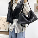 Thessaly | Sage Green Woven Leather Hobo Bag – Chic, Soft & Effortlessly Stylish - in Black | Arvea Bags