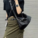 Thessaly | Sage Green Woven Leather Hobo Bag – Chic, Soft & Effortlessly Stylish - in Black | Arvea Bags
