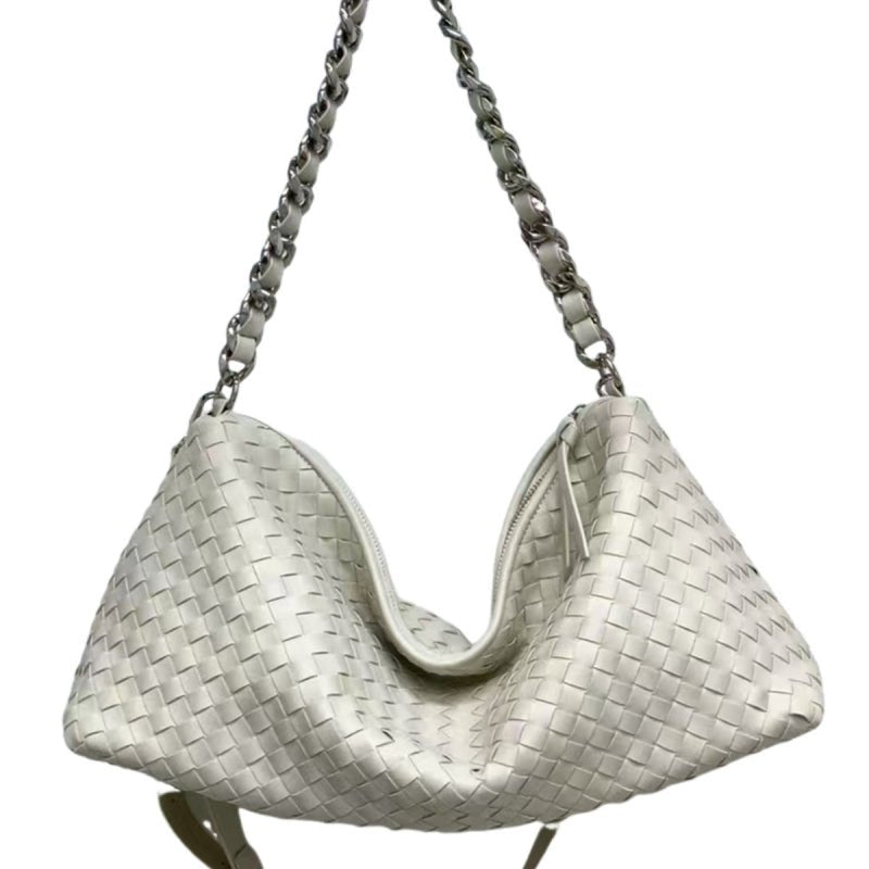 Thessaly | Sage Green Woven Leather Hobo Bag – Chic, Soft & Effortlessly Stylish - in Light Beige | Arvea Bags