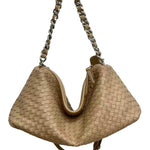 Thessaly | Sage Green Woven Leather Hobo Bag – Chic, Soft & Effortlessly Stylish - in Light tan | Arvea Bags