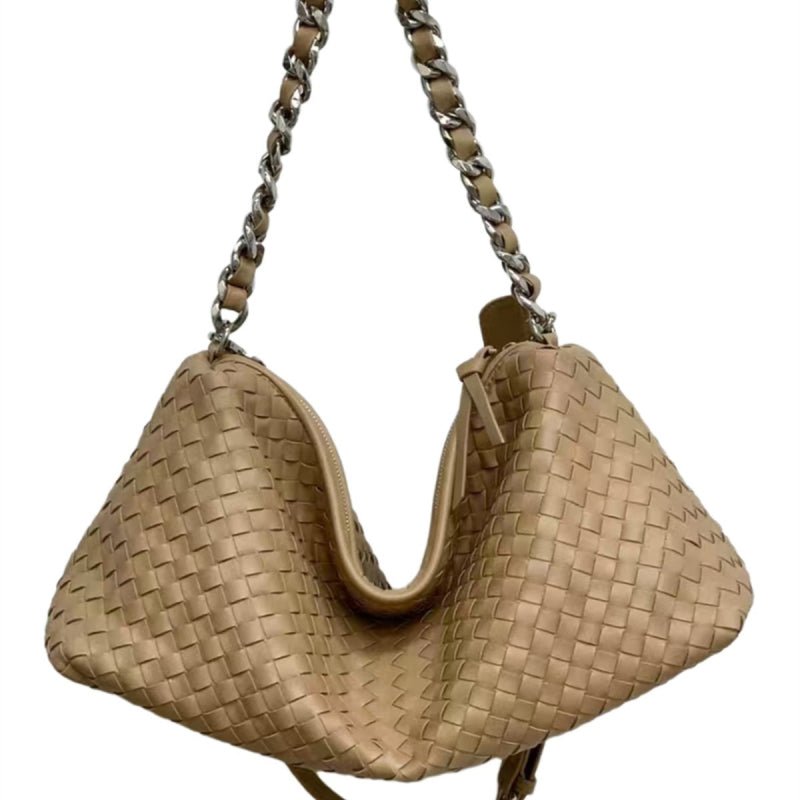 Thessaly | Sage Green Woven Leather Hobo Bag – Chic, Soft & Effortlessly Stylish - in Light tan | Arvea Bags