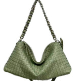 Thessaly | Sage Green Woven Leather Hobo Bag – Chic, Soft & Effortlessly Stylish - in Olive green | Arvea Bags