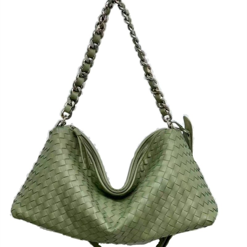 Thessaly | Sage Green Woven Leather Hobo Bag – Chic, Soft & Effortlessly Stylish - in Olive green | Arvea Bags