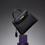 Timeless Trapeze Satchel – Compact Luxury Bag with Top Handle & Lock - in Black | Arvea Bags