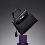 Timeless Trapeze Satchel – Compact Luxury Bag with Top Handle & Lock - in Black | Arvea Bags