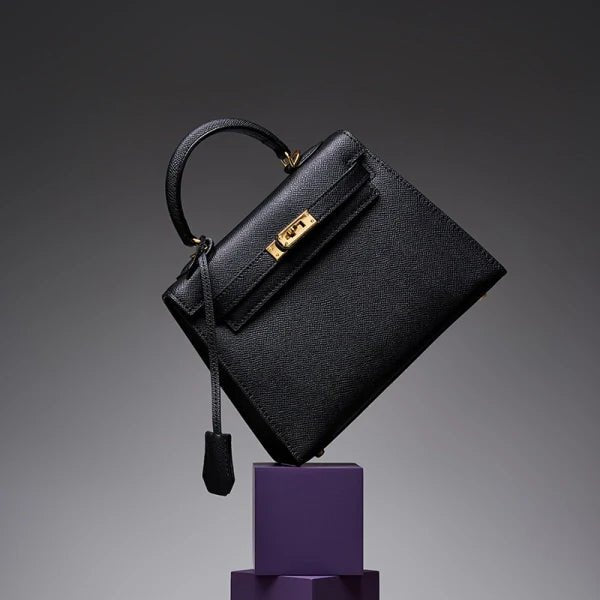 Timeless Trapeze Satchel – Compact Luxury Bag with Top Handle & Lock - in Black | Arvea Bags