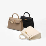 Timeless Trapeze Satchel – Compact Luxury Bag with Top Handle & Lock - in Light Beige | Arvea Bags