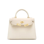 Timeless Trapeze Satchel – Compact Luxury Bag with Top Handle & Lock - in Light Beige | Arvea Bags