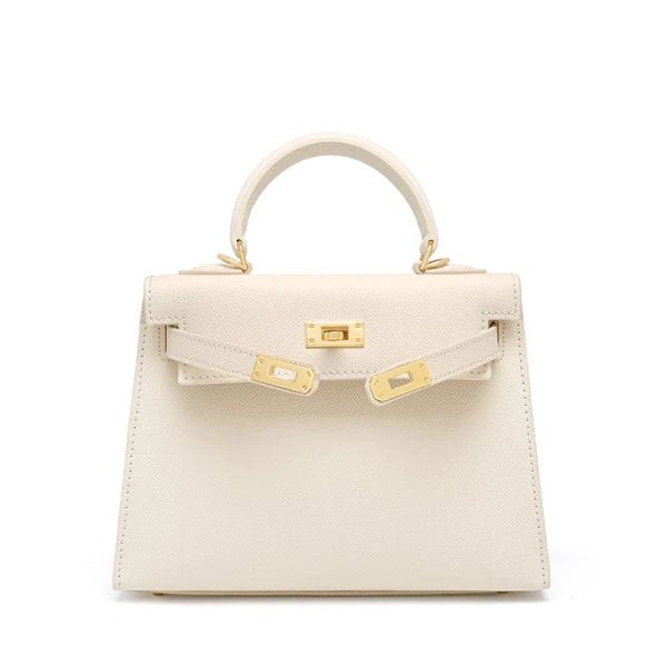 Timeless Trapeze Satchel – Compact Luxury Bag with Top Handle & Lock - in Light Beige | Arvea Bags