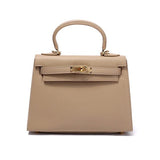 Timeless Trapeze Satchel – Compact Luxury Bag with Top Handle & Lock - in Taupe | Arvea Bags