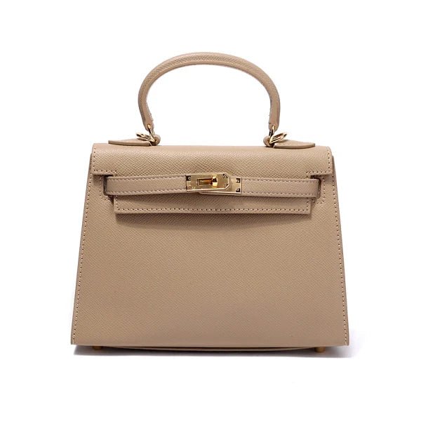 Timeless Trapeze Satchel – Compact Luxury Bag with Top Handle & Lock - in Taupe | Arvea Bags