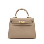 Timeless Trapeze Satchel – Compact Luxury Bag with Top Handle & Lock - in Taupe | Arvea Bags