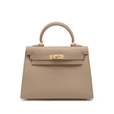 Timeless Trapeze Satchel – Compact Luxury Bag with Top Handle & Lock - in Taupe | Arvea Bags