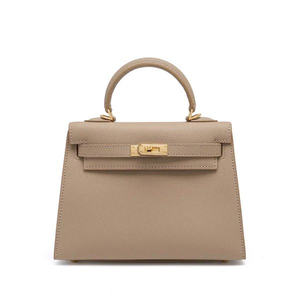 Timeless Trapeze Satchel – Compact Luxury Bag with Top Handle & Lock - in Taupe | Arvea Bags