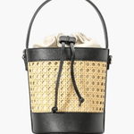 Tzaria | Rattan & Leather Bucket Bag – Boho Chic - in Black | Arvea Bags