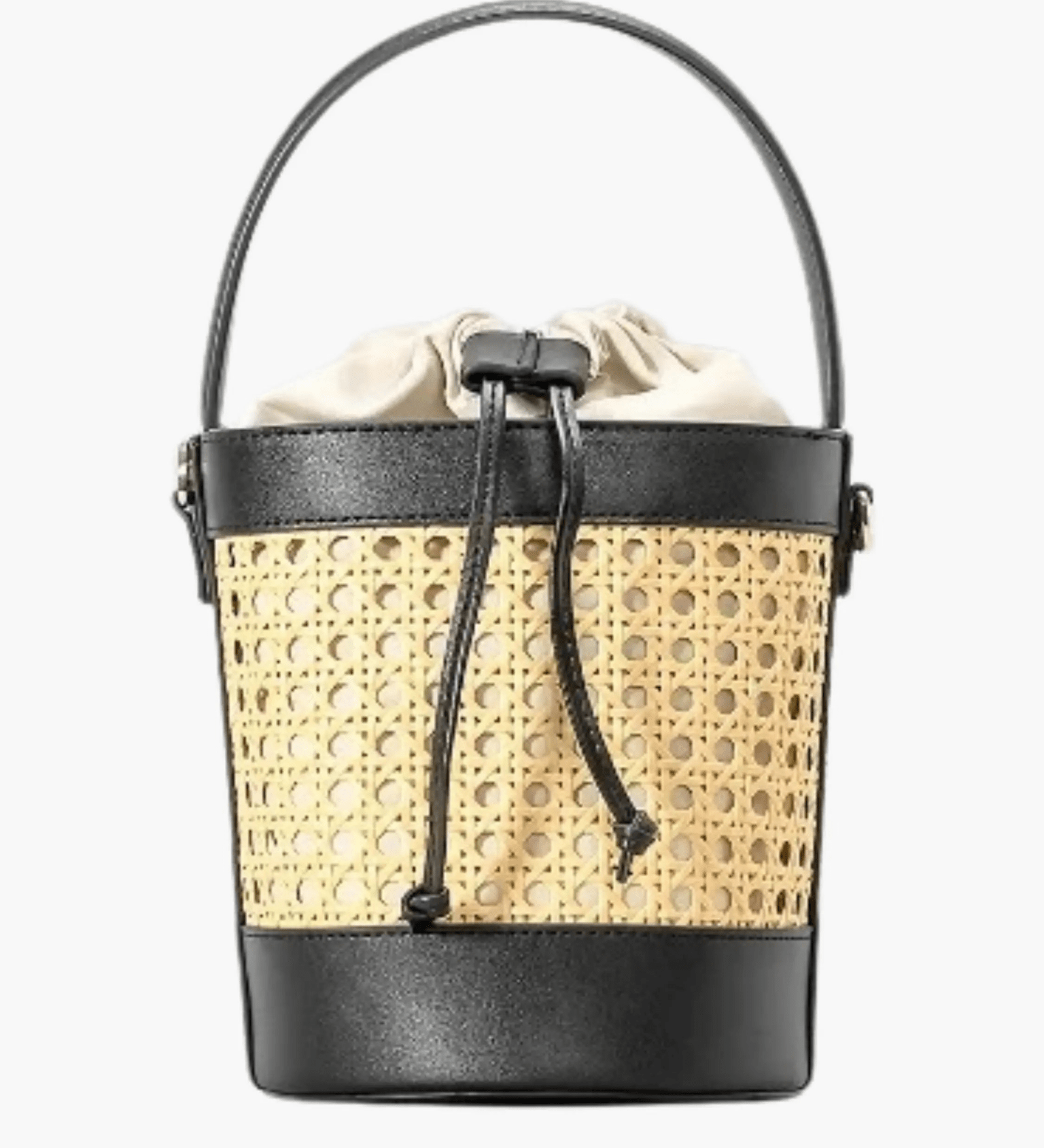 Tzaria | Rattan & Leather Bucket Bag – Boho Chic - in Black | Arvea Bags