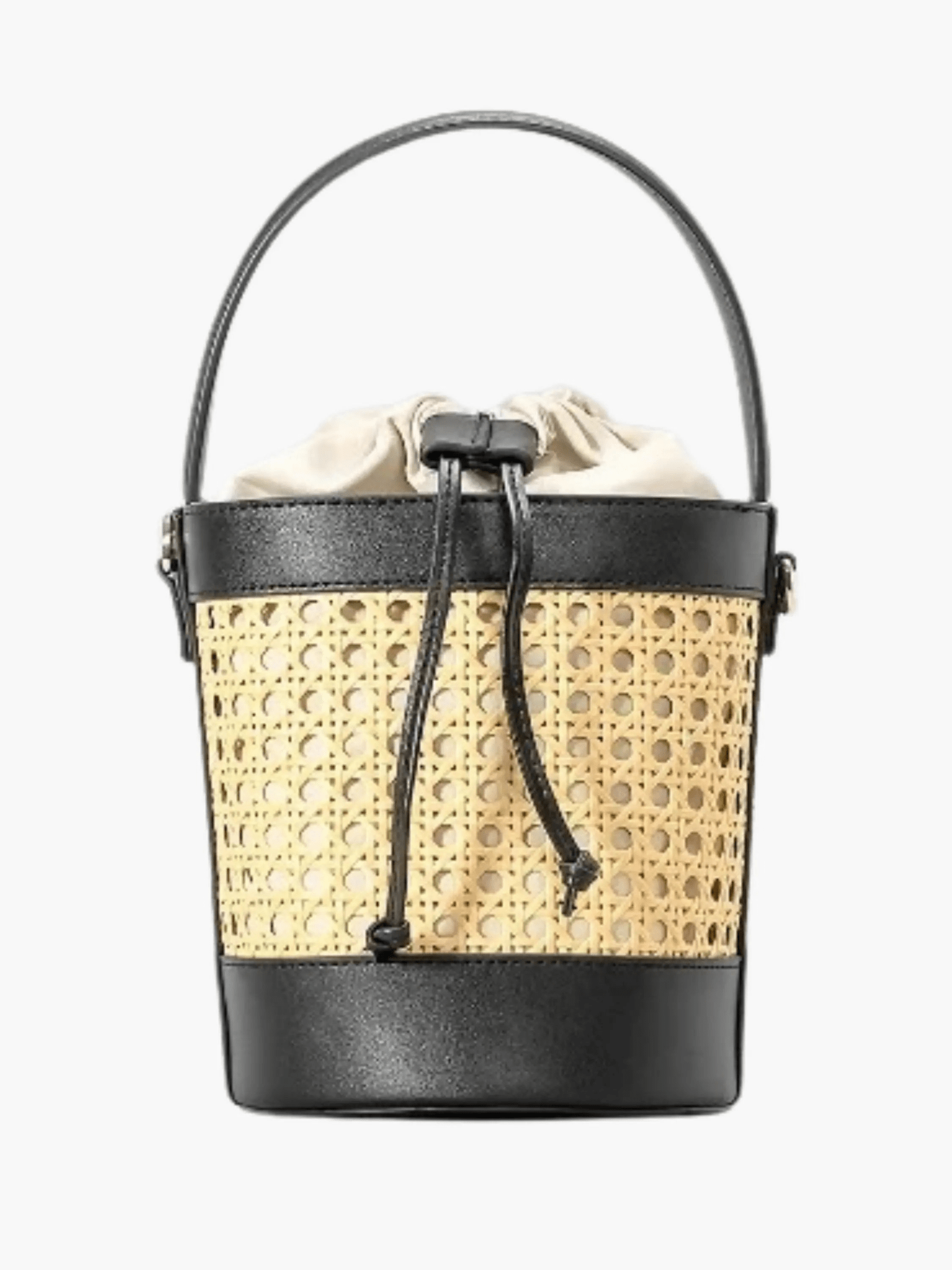 Tzaria | Rattan & Leather Bucket Bag – Boho Chic - in Black | Arvea Bags