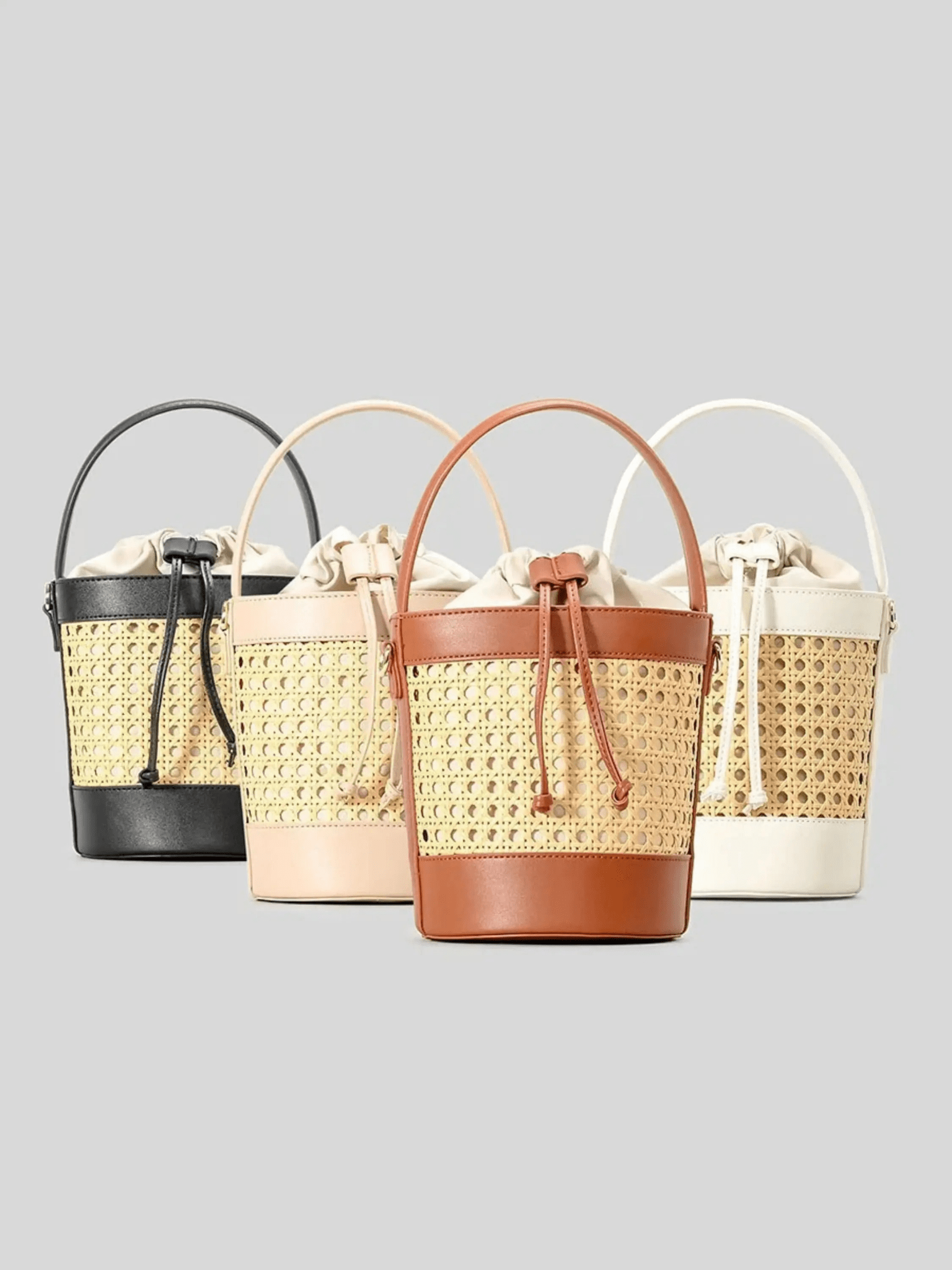 Tzaria | Rattan & Leather Bucket Bag – Boho Chic - in Brown | Arvea Bags
