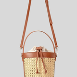Tzaria | Rattan & Leather Bucket Bag – Boho Chic - in Brown | Arvea Bags