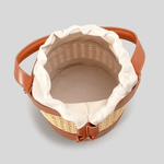 Tzaria | Rattan & Leather Bucket Bag – Boho Chic - in Brown | Arvea Bags