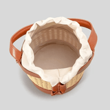 Tzaria | Rattan & Leather Bucket Bag – Boho Chic - in Brown | Arvea Bags