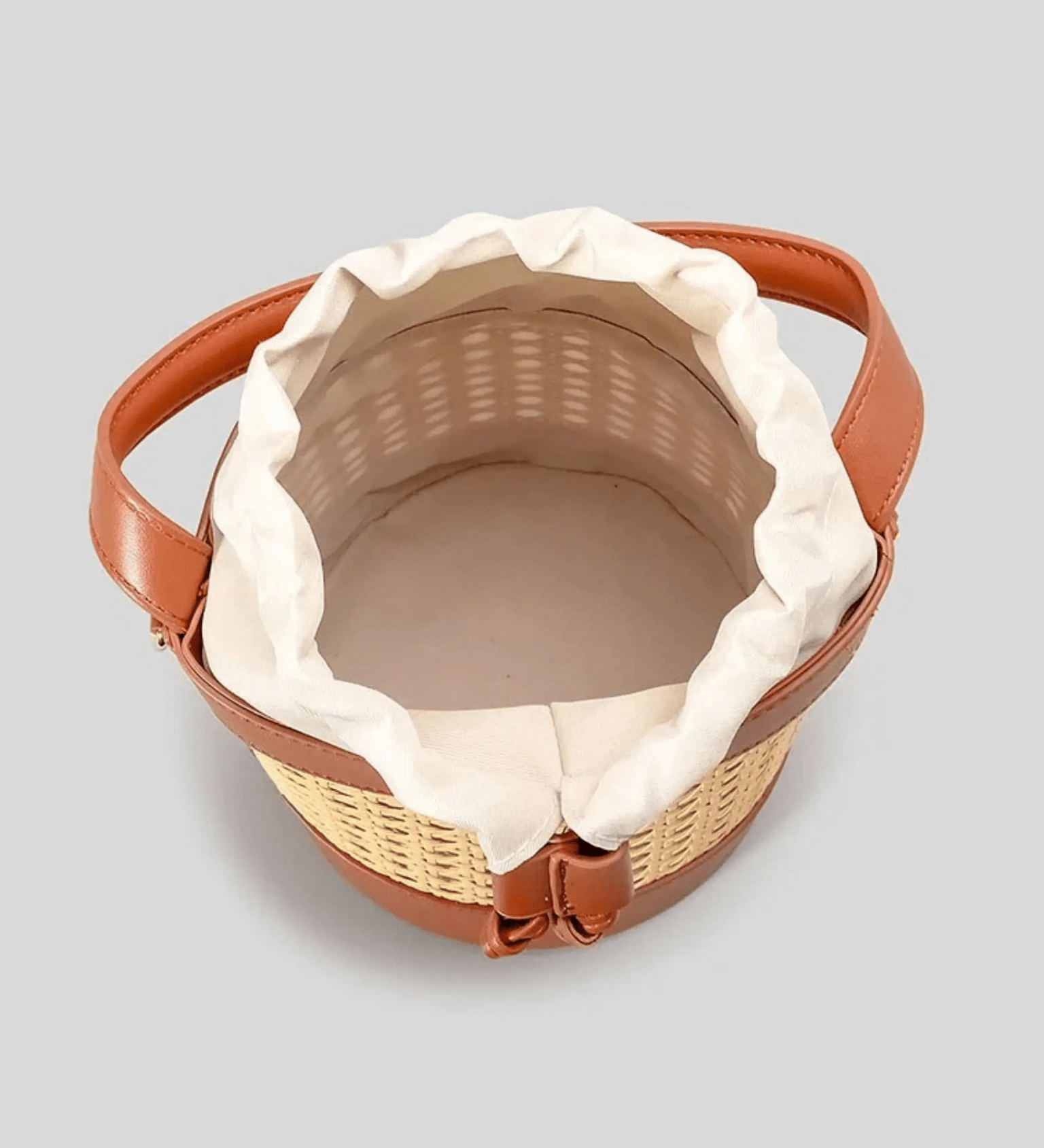 Tzaria | Rattan & Leather Bucket Bag – Boho Chic - in Brown | Arvea Bags