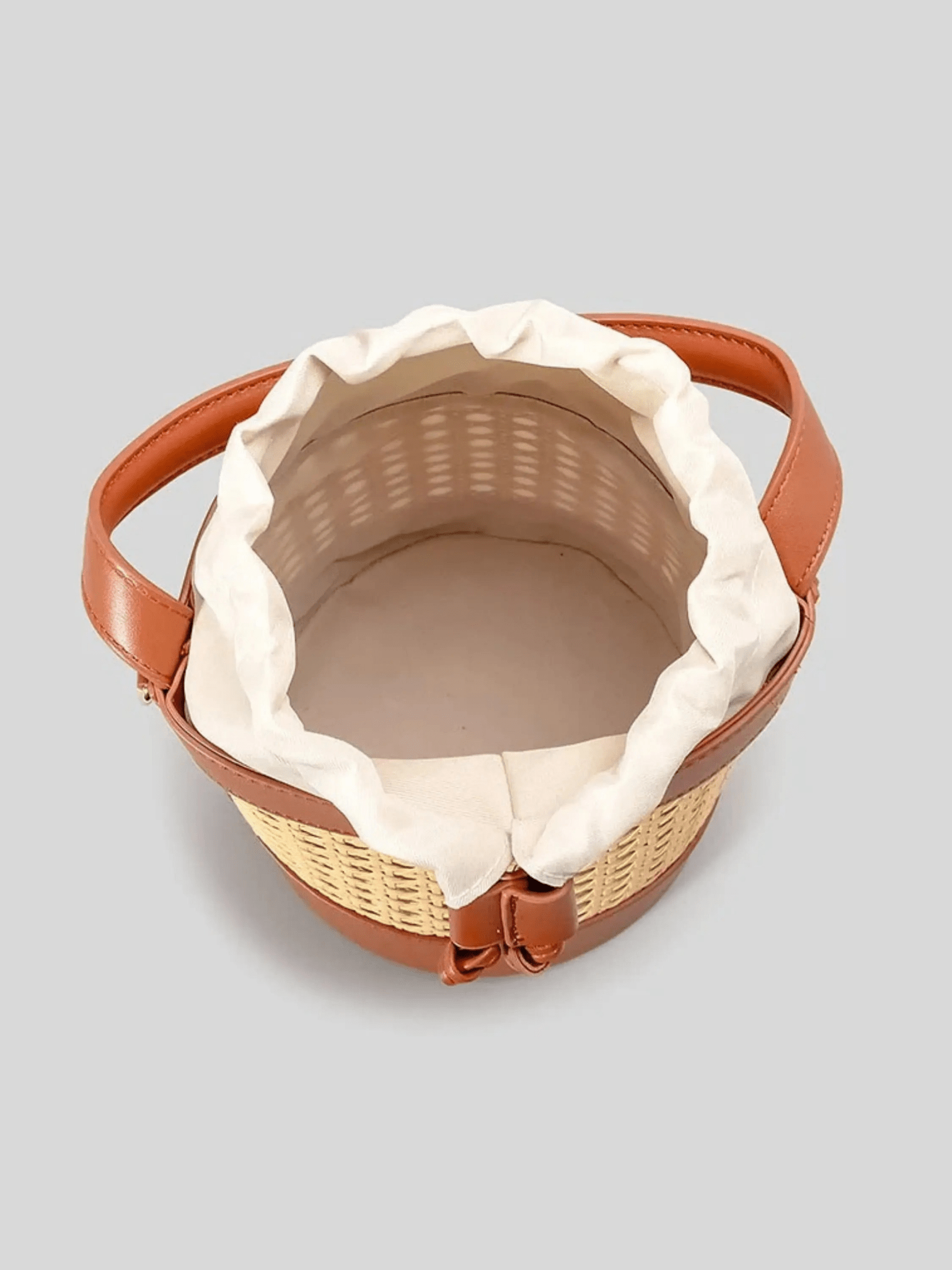 Tzaria | Rattan & Leather Bucket Bag – Boho Chic - in Brown | Arvea Bags