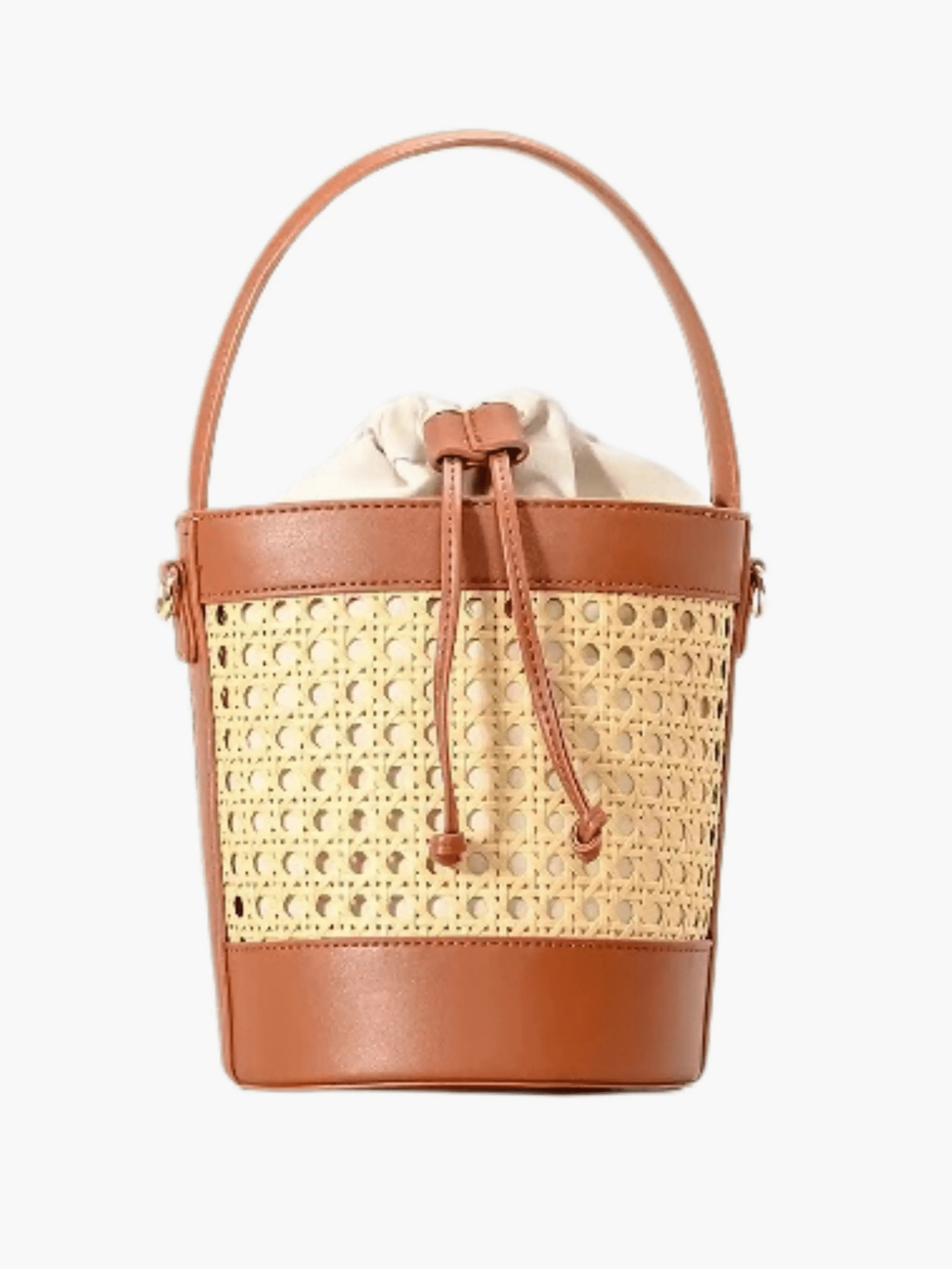 Tzaria | Rattan & Leather Bucket Bag – Boho Chic - in Brown | Arvea Bags