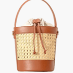 Tzaria | Rattan & Leather Bucket Bag – Boho Chic - in Brown | Arvea Bags