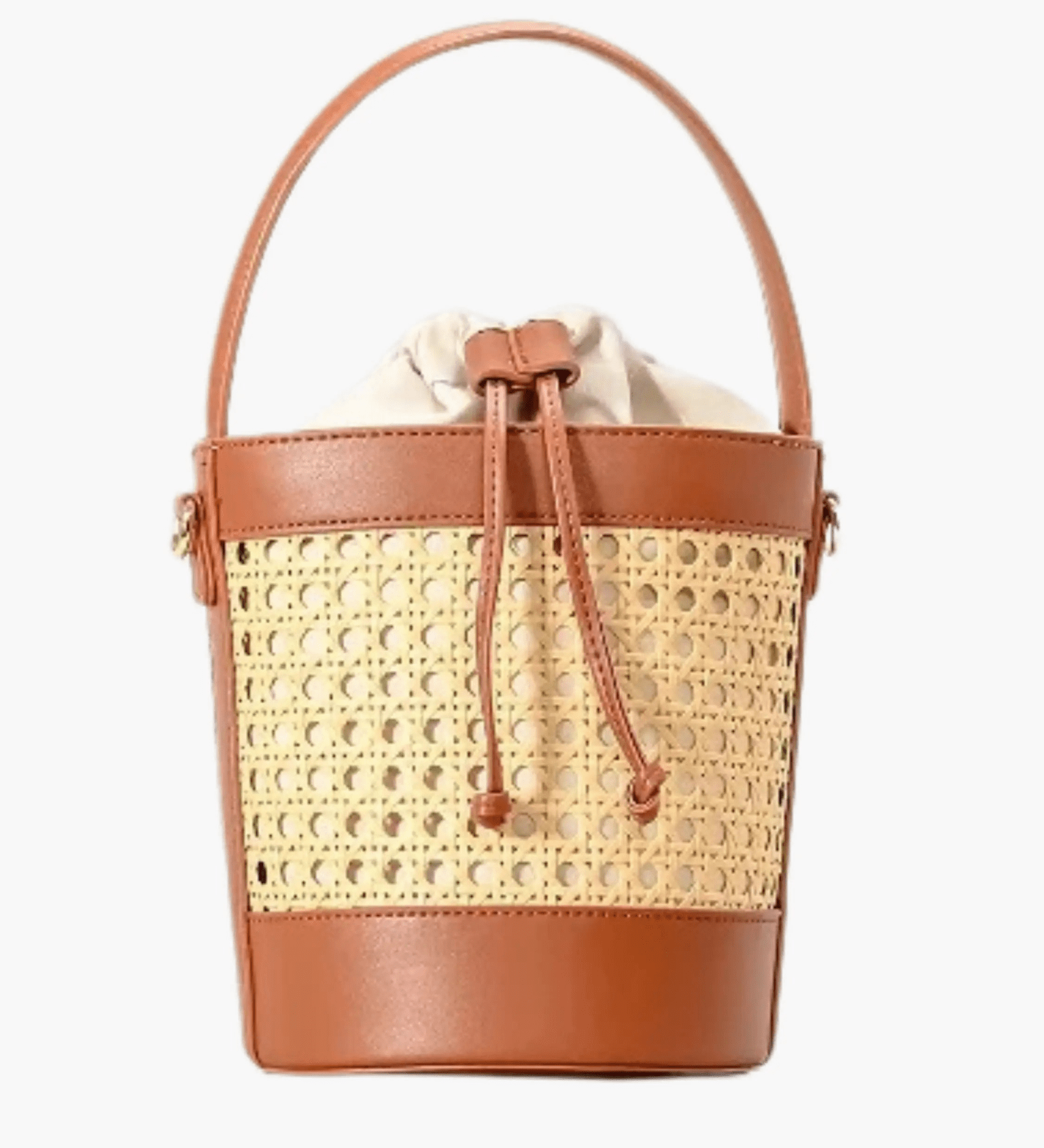 Tzaria | Rattan & Leather Bucket Bag – Boho Chic - in Brown | Arvea Bags