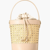 Tzaria | Rattan & Leather Bucket Bag – Boho Chic - in Khaki | Arvea Bags