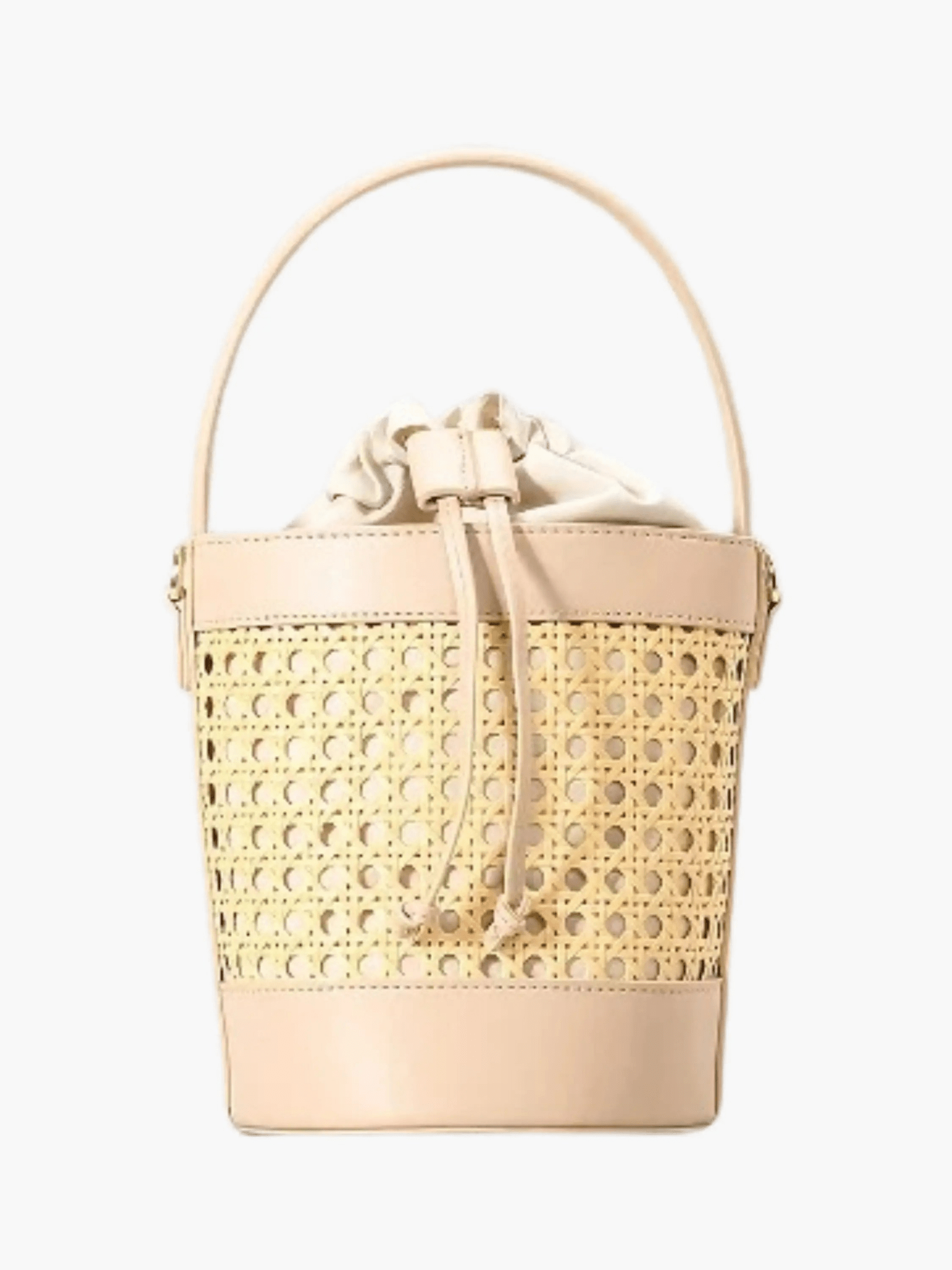 Tzaria | Rattan & Leather Bucket Bag – Boho Chic - in Khaki | Arvea Bags