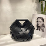Unique Woven Leather Crossbody Bag – Distinctive Triangle Handle & Bucket Style - in Black | Arvea Bags