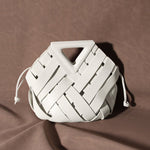 Unique Woven Leather Crossbody Bag – Distinctive Triangle Handle & Bucket Style - in Off - White | Arvea Bags