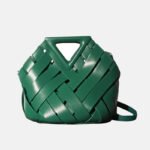 Unique Woven Leather Crossbody Bag – Distinctive Triangle Handle & Bucket Style - in Racing Green | Arvea Bags