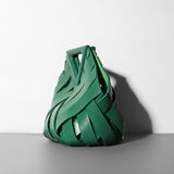 Unique Woven Leather Crossbody Bag – Distinctive Triangle Handle & Bucket Style - in Racing Green | Arvea Bags