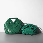 Unique Woven Leather Crossbody Bag – Distinctive Triangle Handle & Bucket Style - in Racing Green | Arvea Bags