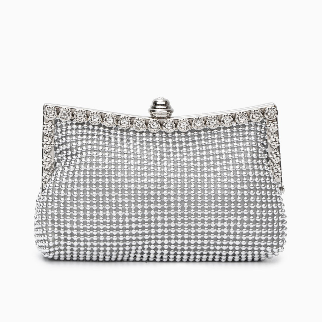 Vaelora | Elegant Silver Rhinestone Clutch – Timeless & Luxurious Design - in Silver | Arvea Bags