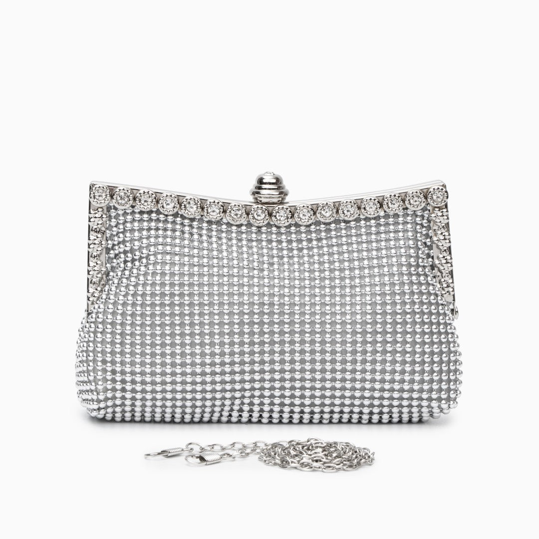 Vaelora | Elegant Silver Rhinestone Clutch – Timeless & Luxurious Design - in Silver | Arvea Bags