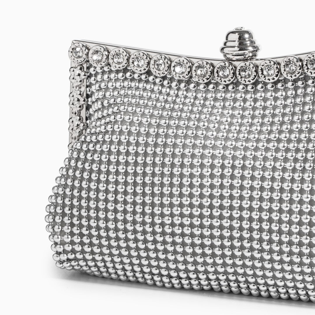 Vaelora | Elegant Silver Rhinestone Clutch – Timeless & Luxurious Design - in Silver | Arvea Bags