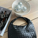 Vaeslyn | Luxe Black Woven Leather Handbag – Elegant & Timeless - in Black | Arvea Bags