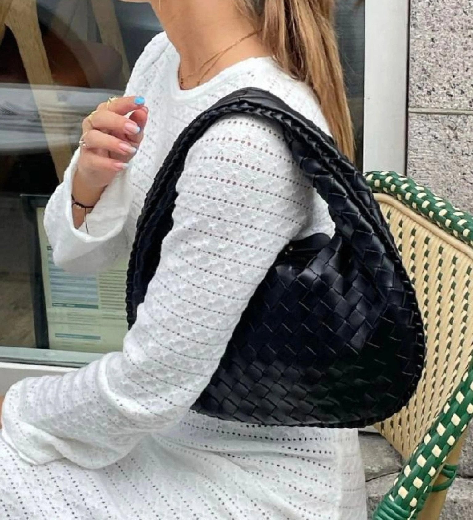 Vaeslyn | Luxe Black Woven Leather Handbag – Elegant & Timeless - in Black | Arvea Bags