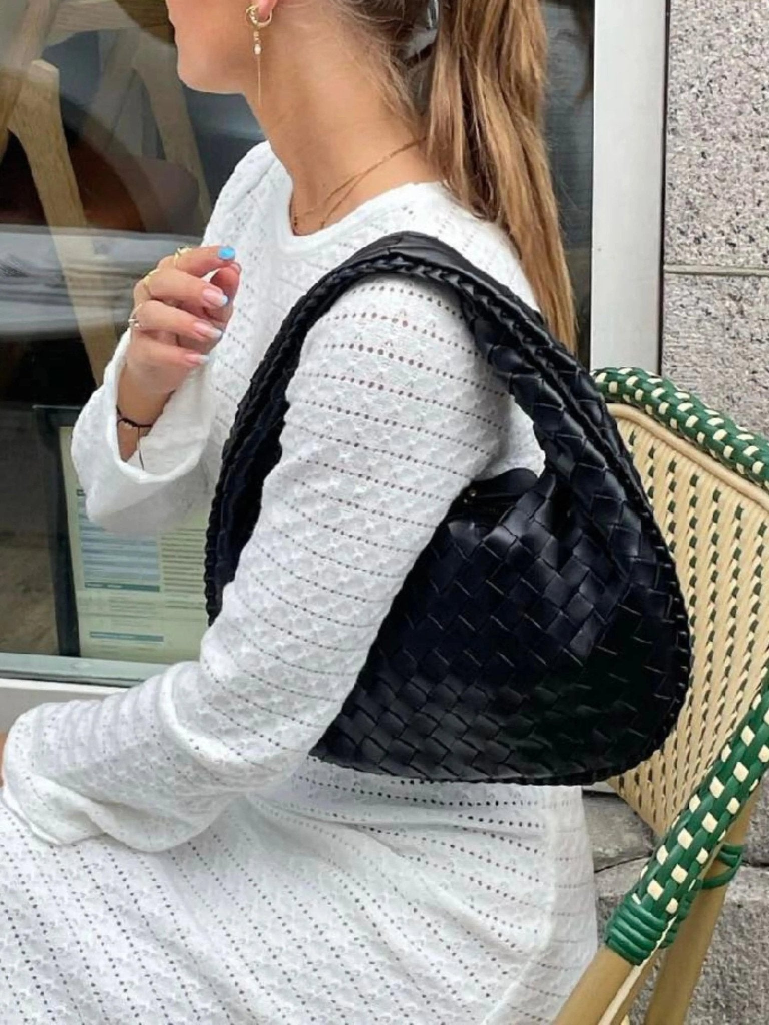 Vaeslyn | Luxe Black Woven Leather Handbag – Elegant & Timeless - in Black | Arvea Bags