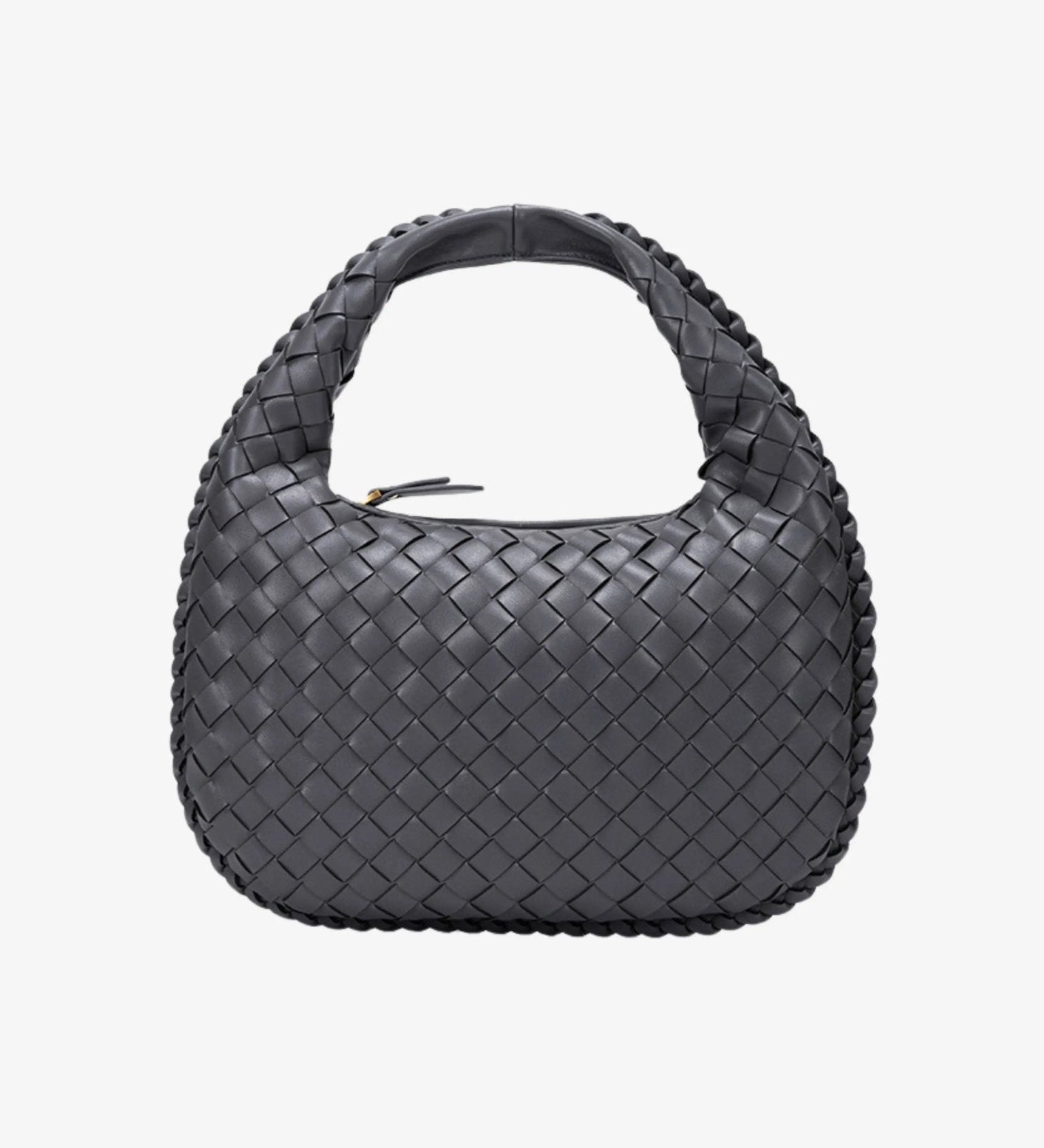 Vaeslyn | Luxe Black Woven Leather Handbag – Elegant & Timeless - in Dark Grey | Arvea Bags