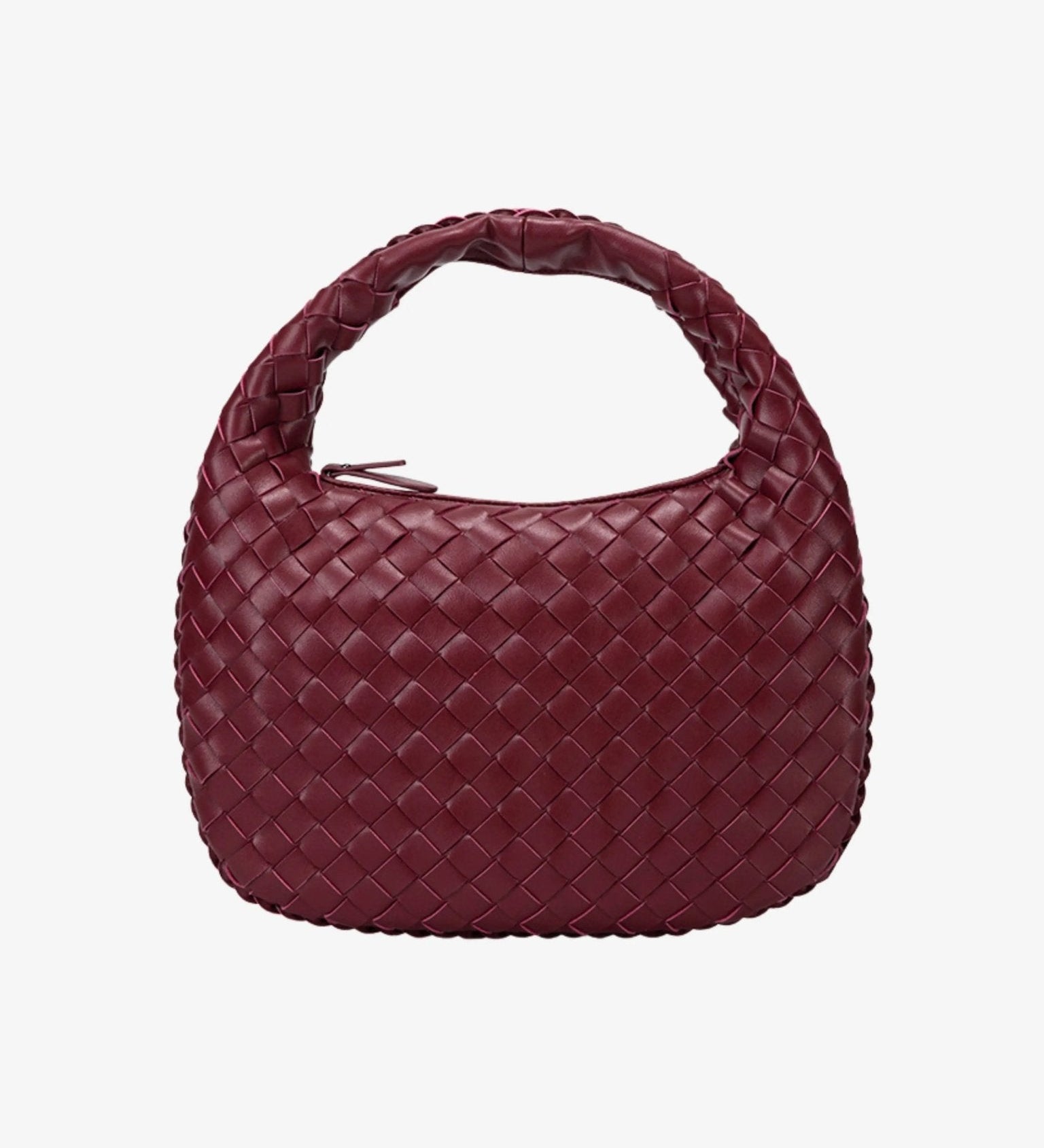 Vaeslyn | Luxe Black Woven Leather Handbag – Elegant & Timeless - in Wine Red | Arvea Bags
