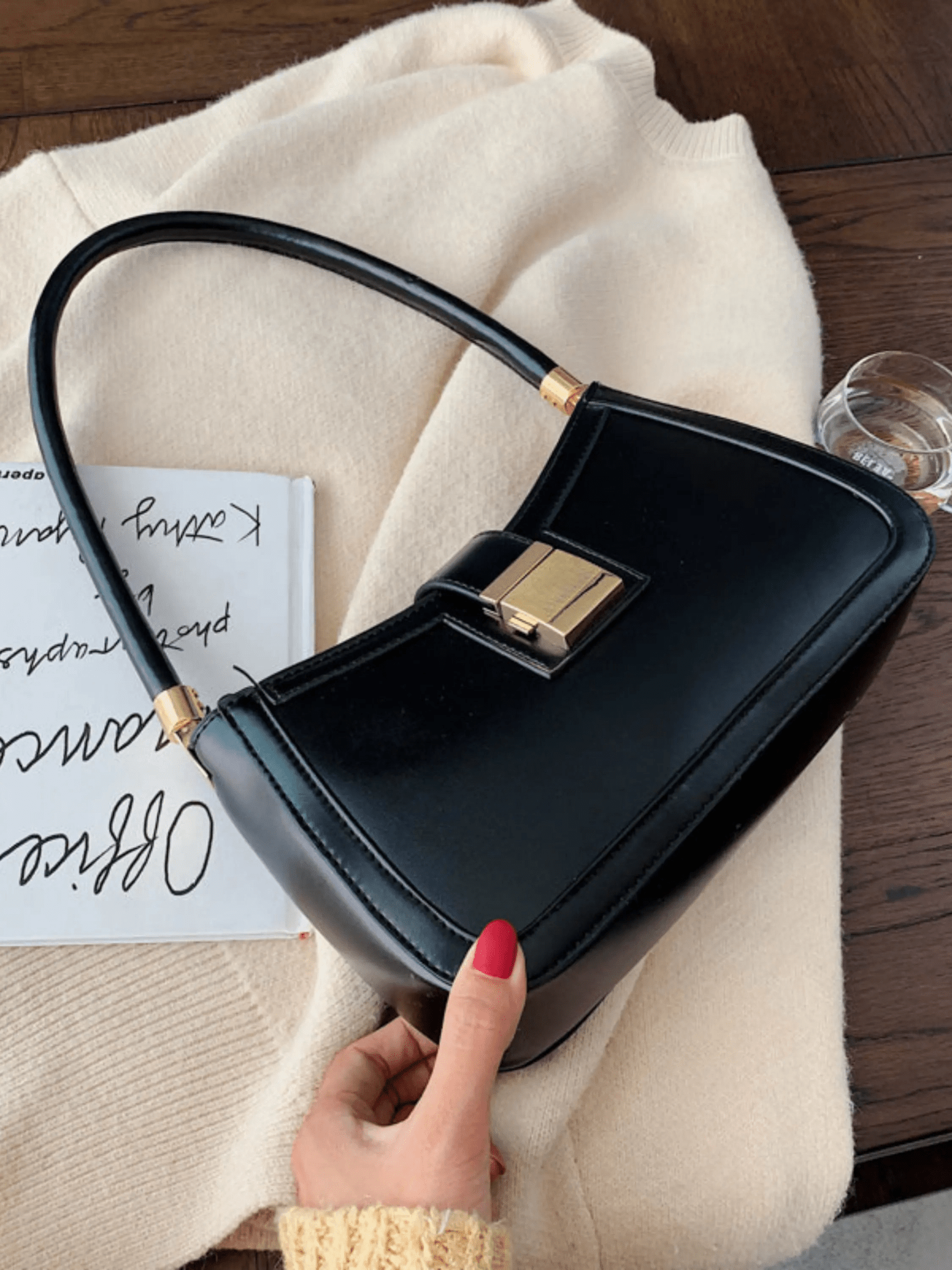 Valencia | Black Luxe Leather Shoulder Bag – Bold & Sophisticated - in Black | Arvea Bags