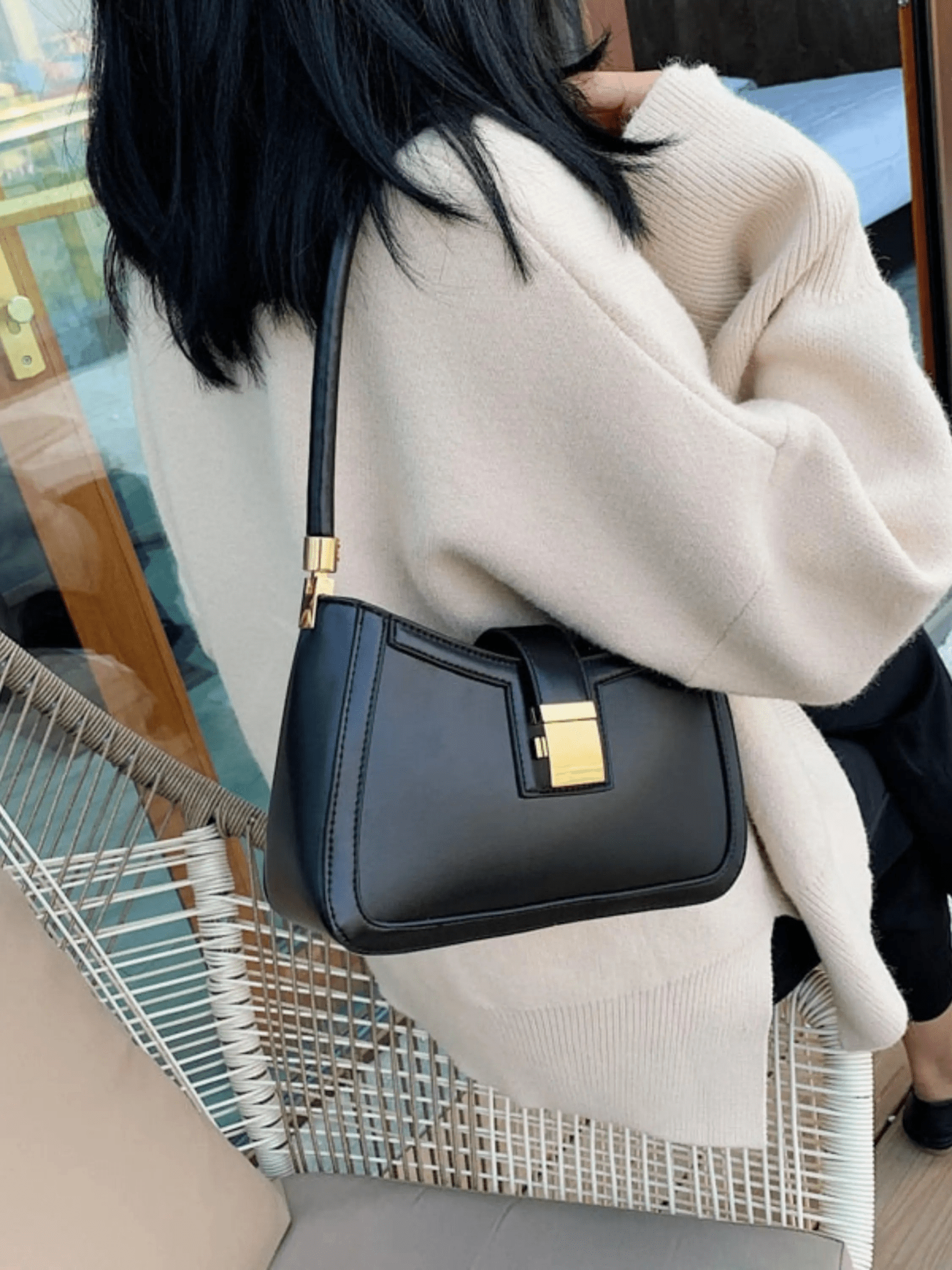 Valencia | Black Luxe Leather Shoulder Bag – Bold & Sophisticated - in Black | Arvea Bags