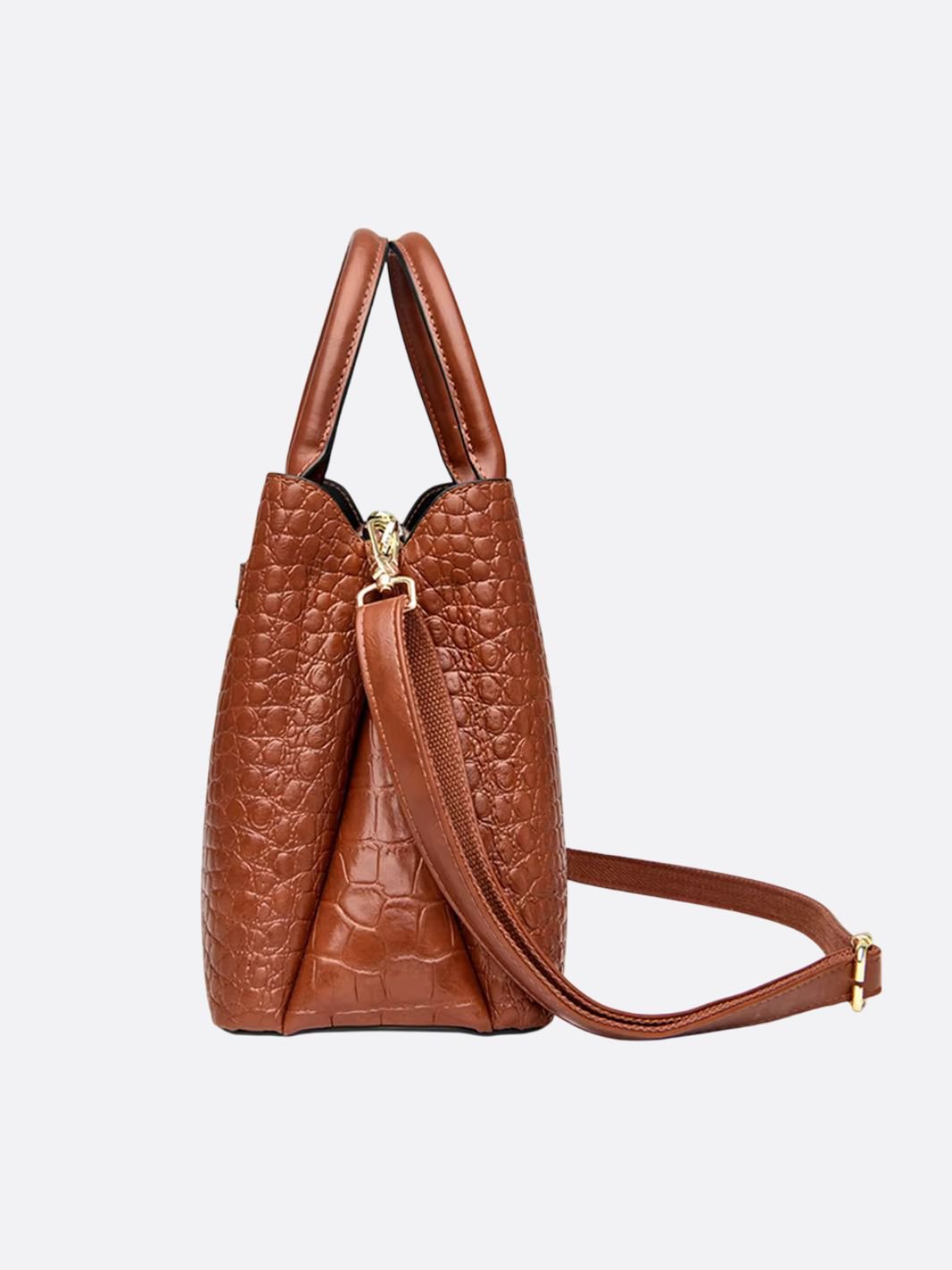 Valencia Croc - Embossed Leather Tote – Structured Top Handle Bag with Lock Detail - in Light Brown | Arvea Bags