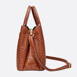 Valencia Croc - Embossed Leather Tote – Structured Top Handle Bag with Lock Detail - in Light Brown | Arvea Bags