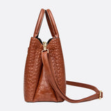 Valencia Croc - Embossed Leather Tote – Structured Top Handle Bag with Lock Detail - in Light Brown | Arvea Bags